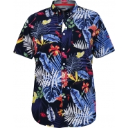 D555 Mens Big Size Button Down Collar Colour Flower Print Casual Cotton Short Sleeve Shirt With Breast Pocket