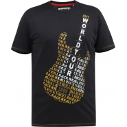 D555 Mens Big Size Guitar World Tour Print Cotton Crew Neck T Shirt