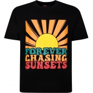 Espionage Mens Big Size Chasing Sunsets Print Crew Neck T Shirt