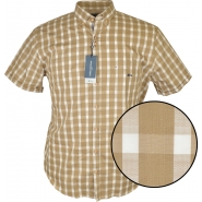 Dario Beltran Mens Big Size Beige Check Cotton Button Down Collar Short Sleeve Shirt With Breast Pocket