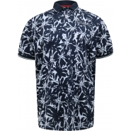 D555 Mens Big Size Flower Print Contrast Collar Cotton Polo 
