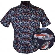 Kings Road Mens Big Size Car Print Short Sleeve Casual Cotton Shirt